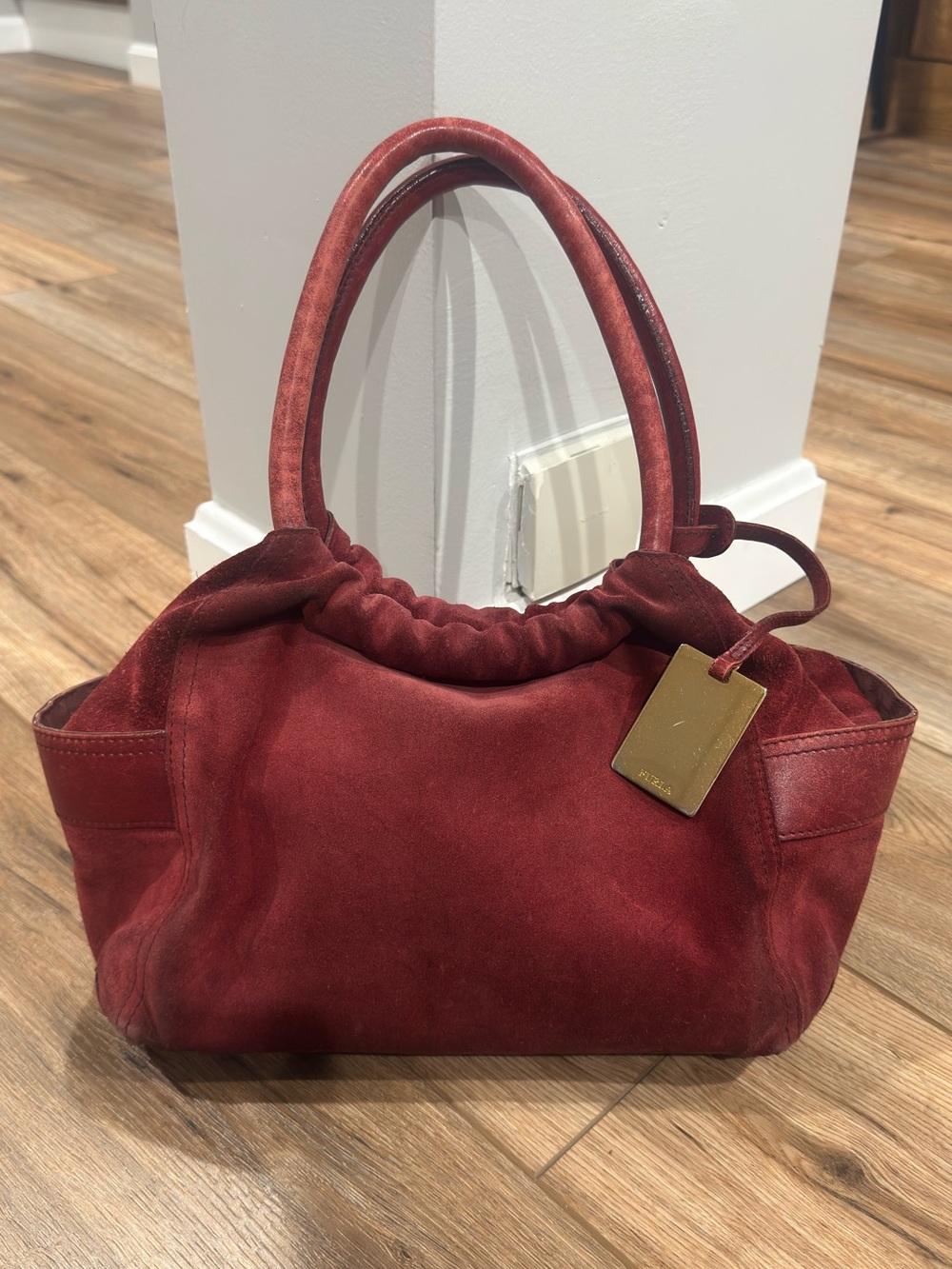 FURLA Made in Italy Vintage Chic Red Suede Shoulder Bag